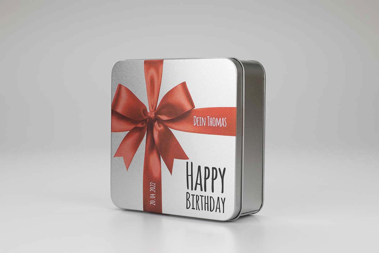 Geschenkdose / Blechdose 154 x 154 mm Blechdose, Weißblechdose, Geschenkdose, Geschenkverpackung, Digitaldruck, druck,online, bestellen, selber, gestalten